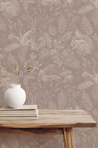 Westbury Forest Woodland Toile Wallpaper - Mahogany