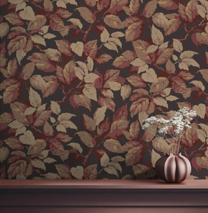 Westbury Forest Canopy Leaf Wallpaper - Burgundy