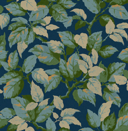 Westbury Forest Canopy Leaf Wallpaper - Navy