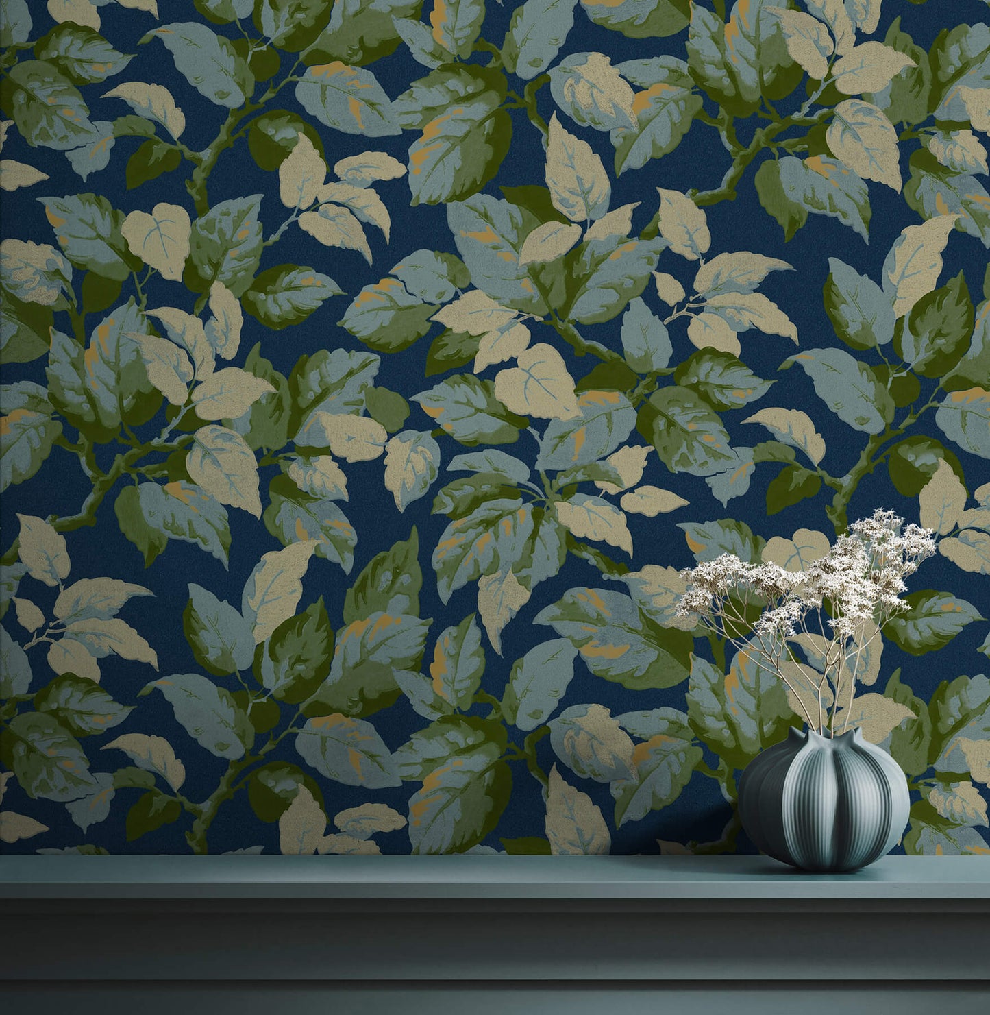 Westbury Forest Canopy Leaf Wallpaper - Navy