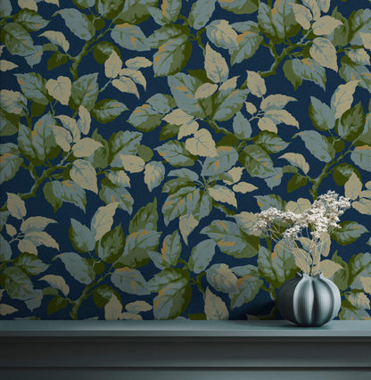 Westbury Forest Canopy Leaf Wallpaper - Navy