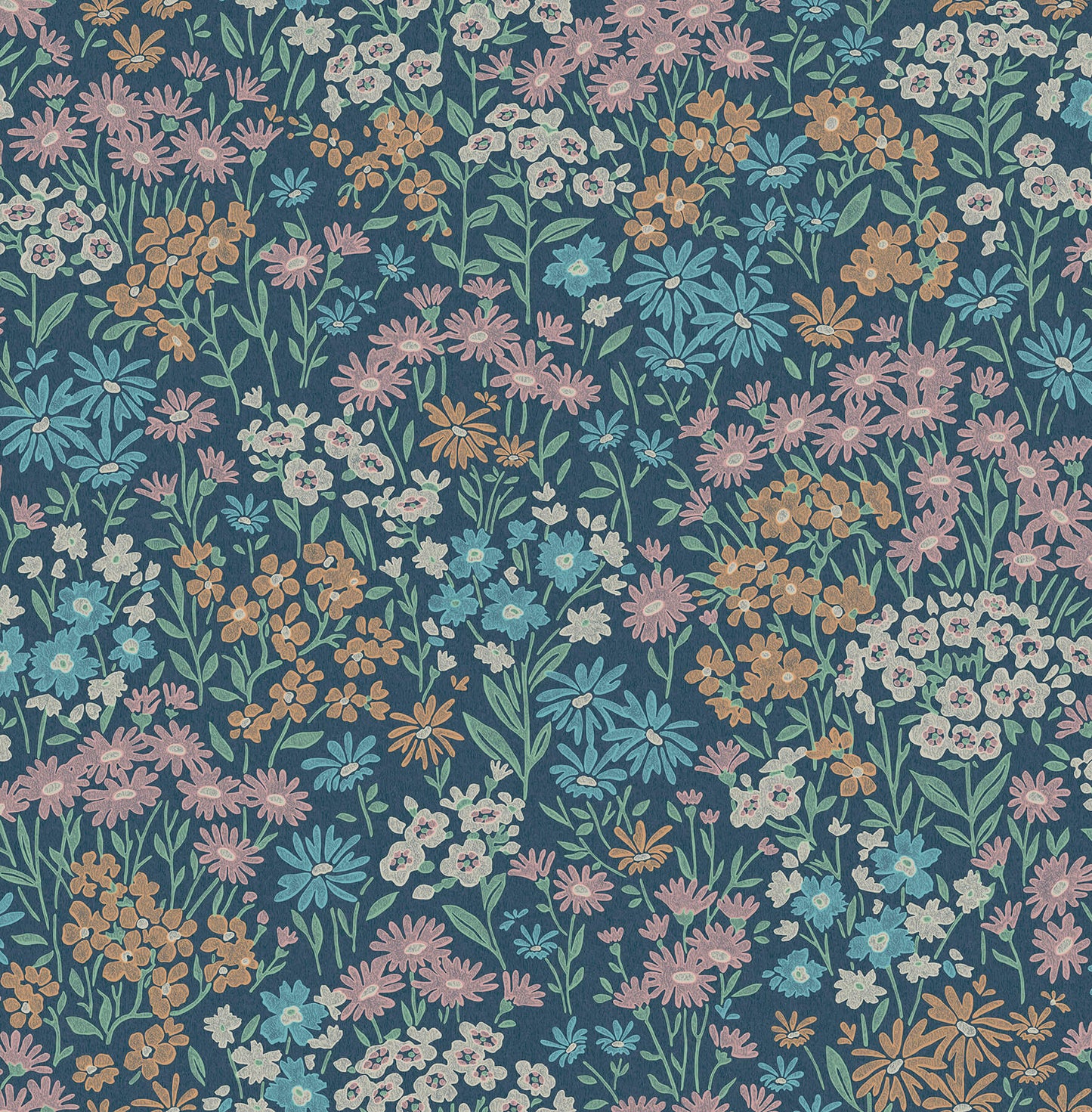 Westbury Forest Ditsy Daisies Wallpaper - Dark Blue