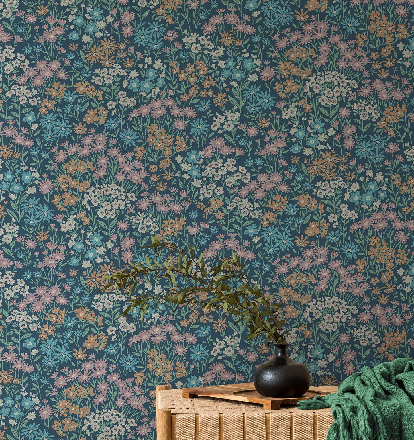 Westbury Forest Ditsy Daisies Wallpaper - Dark Blue