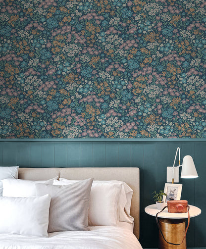 Westbury Forest Ditsy Daisies Wallpaper - Dark Blue