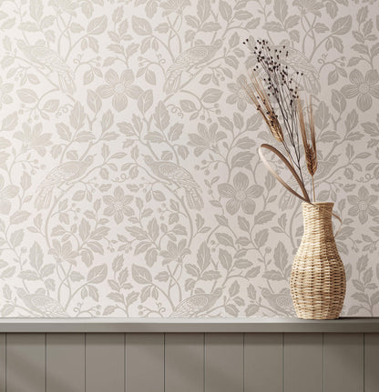 Westbury Forest Marlow Bird Vine Wallpaper - Bone