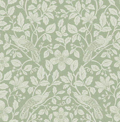 Westbury Forest Marlow Bird Vine Wallpaper - Green