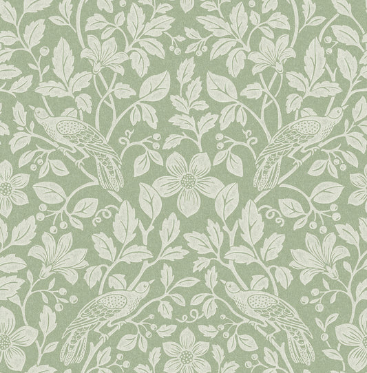 Westbury Forest Marlow Bird Vine Wallpaper - Green