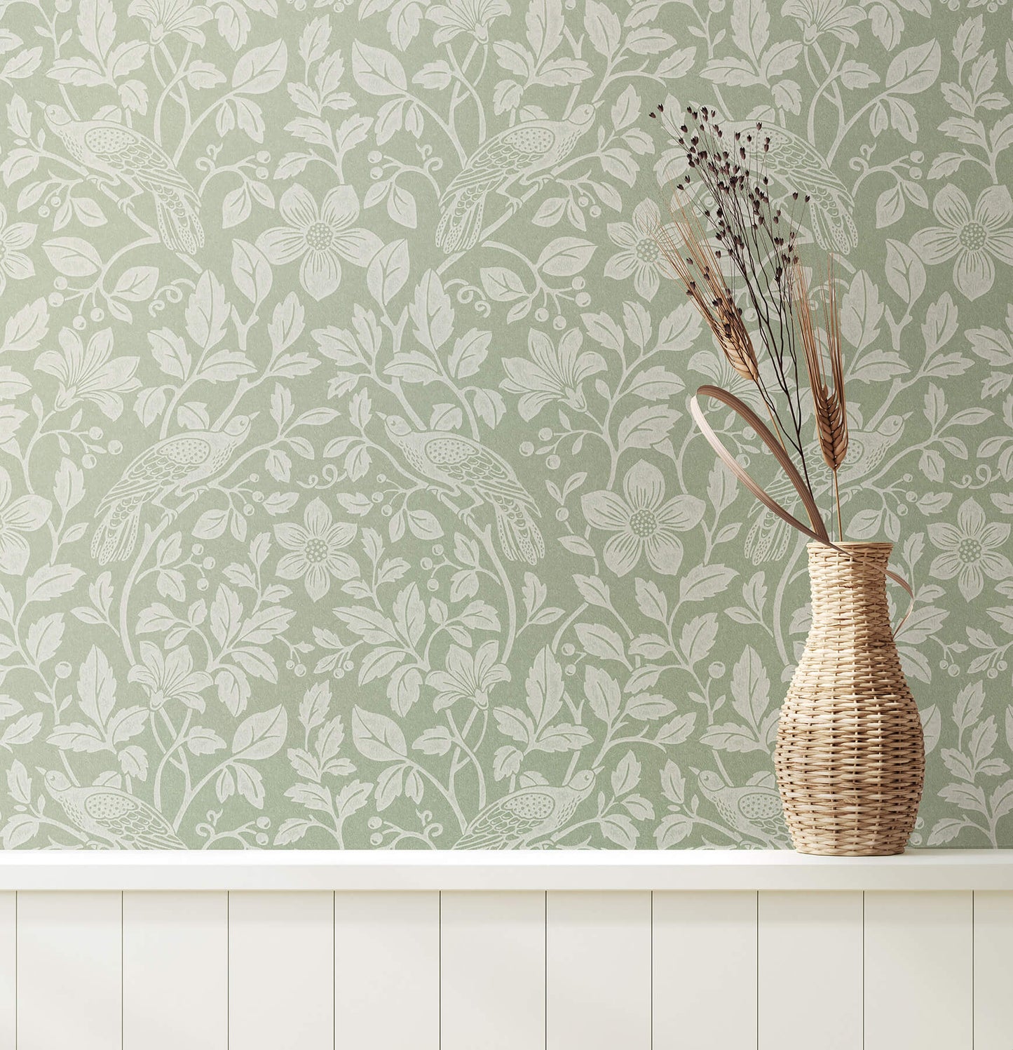 Westbury Forest Marlow Bird Vine Wallpaper - Green