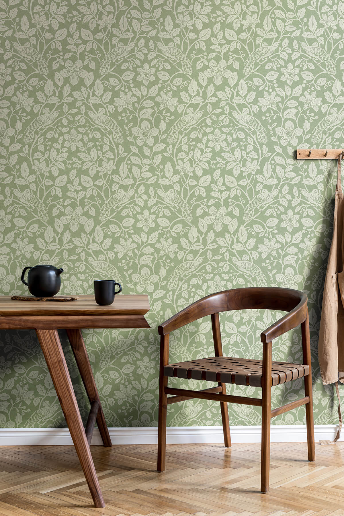 Westbury Forest Marlow Bird Vine Wallpaper - Green