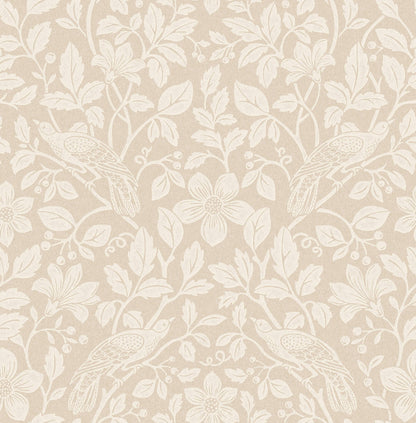 Westbury Forest Marlow Bird Vine Wallpaper - Beige