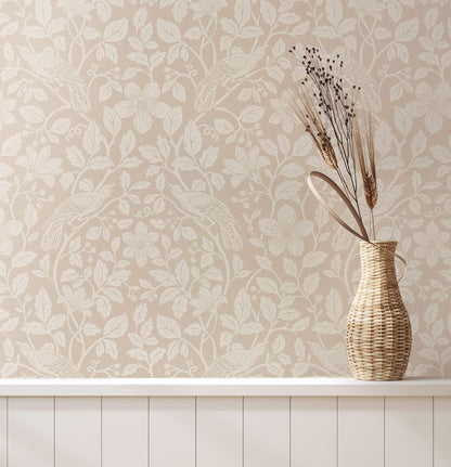 Westbury Forest Marlow Bird Vine Wallpaper - Beige