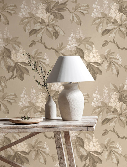 Westbury Forest Chestnut Floral Wallpaper - Beige