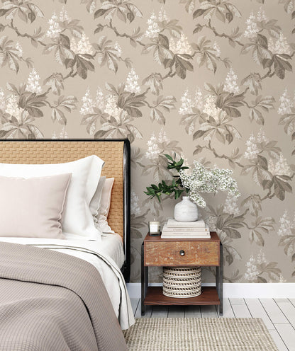 Westbury Forest Chestnut Floral Wallpaper - Beige