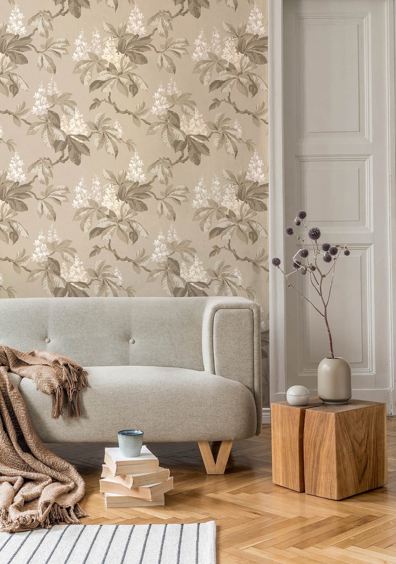 Westbury Forest Chestnut Floral Wallpaper - Beige