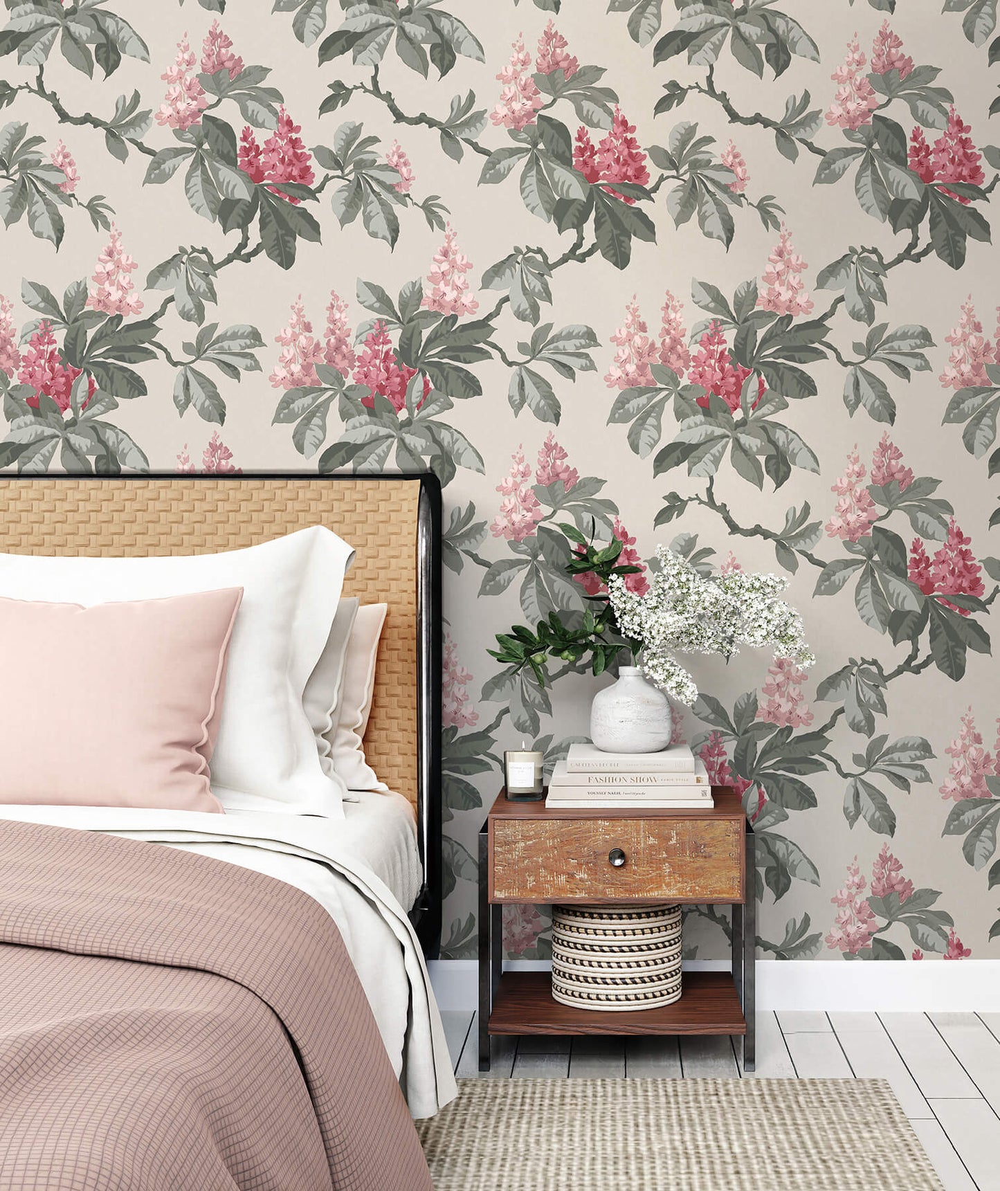 Westbury Forest Chestnut Floral Wallpaper - Pink