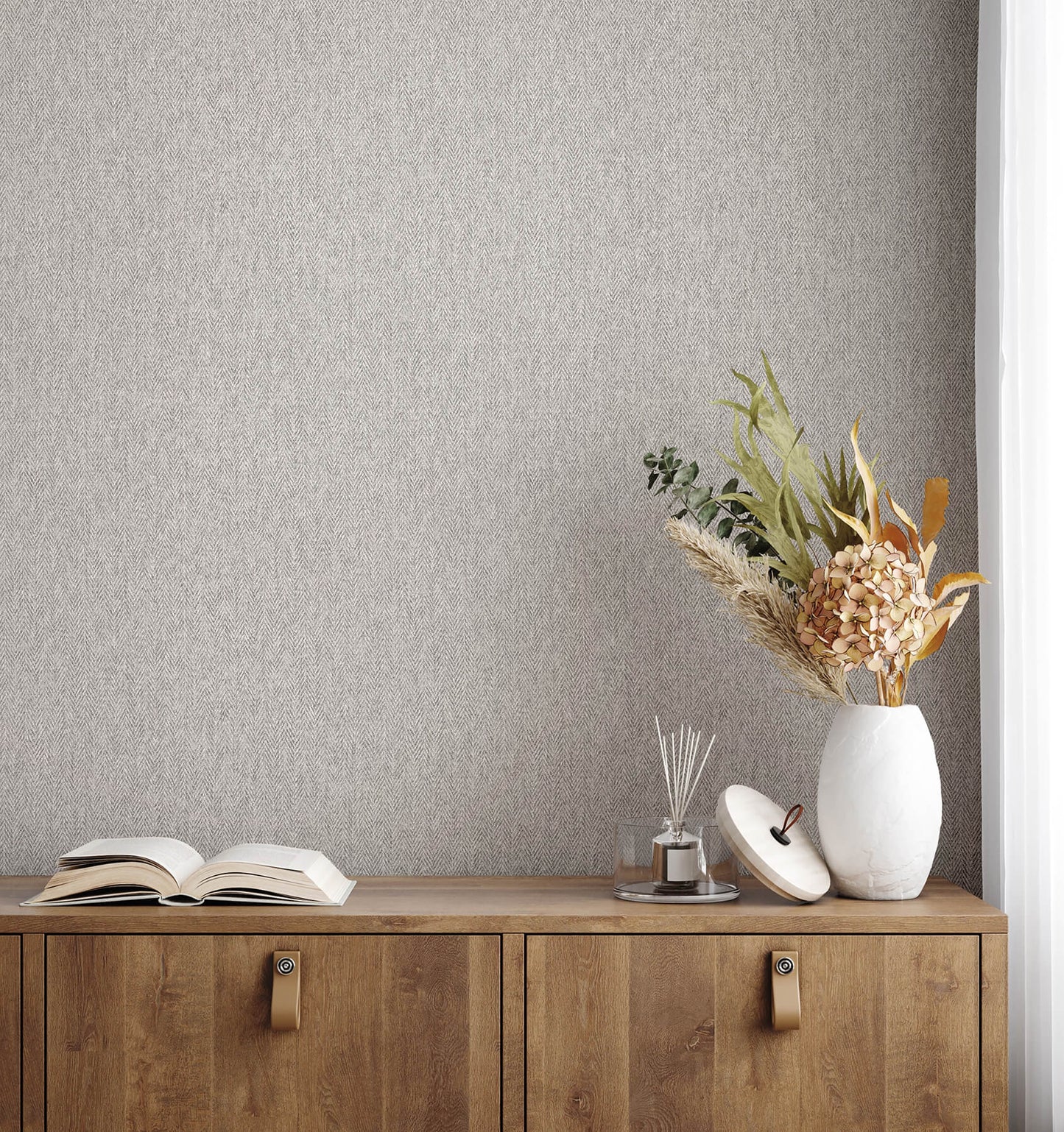 Westbury Forest Herringbone Tweed Wallpaper - Grey