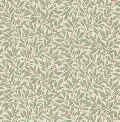 Westbury Forest Winter Berry Vine Wallpaper - Green