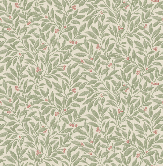 Westbury Forest Winter Berry Vine Wallpaper - Green