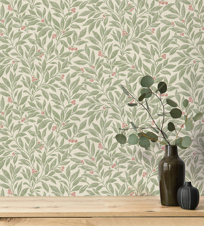 Westbury Forest Winter Berry Vine Wallpaper - Green