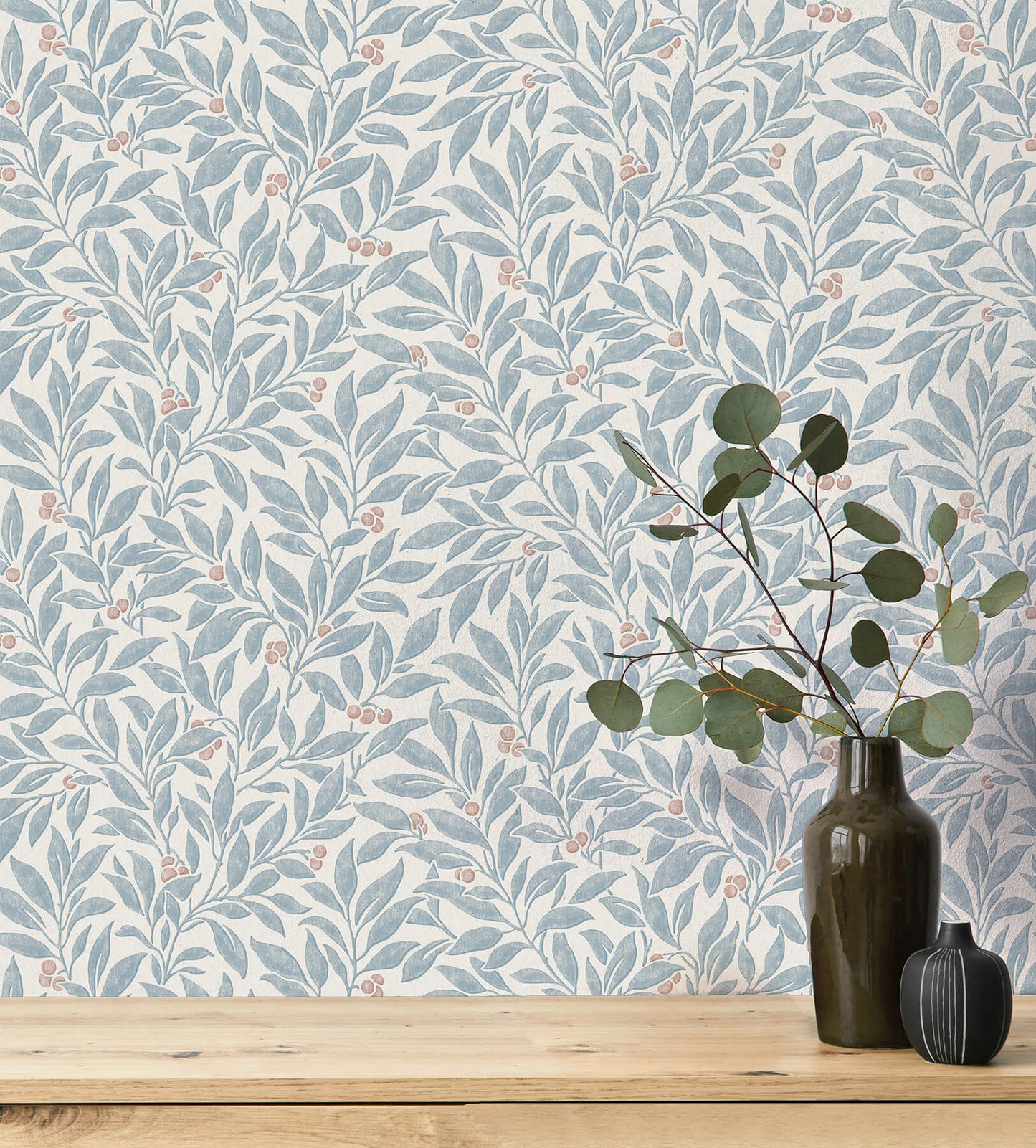 Westbury Forest Winter Berry Vine Wallpaper - Blue