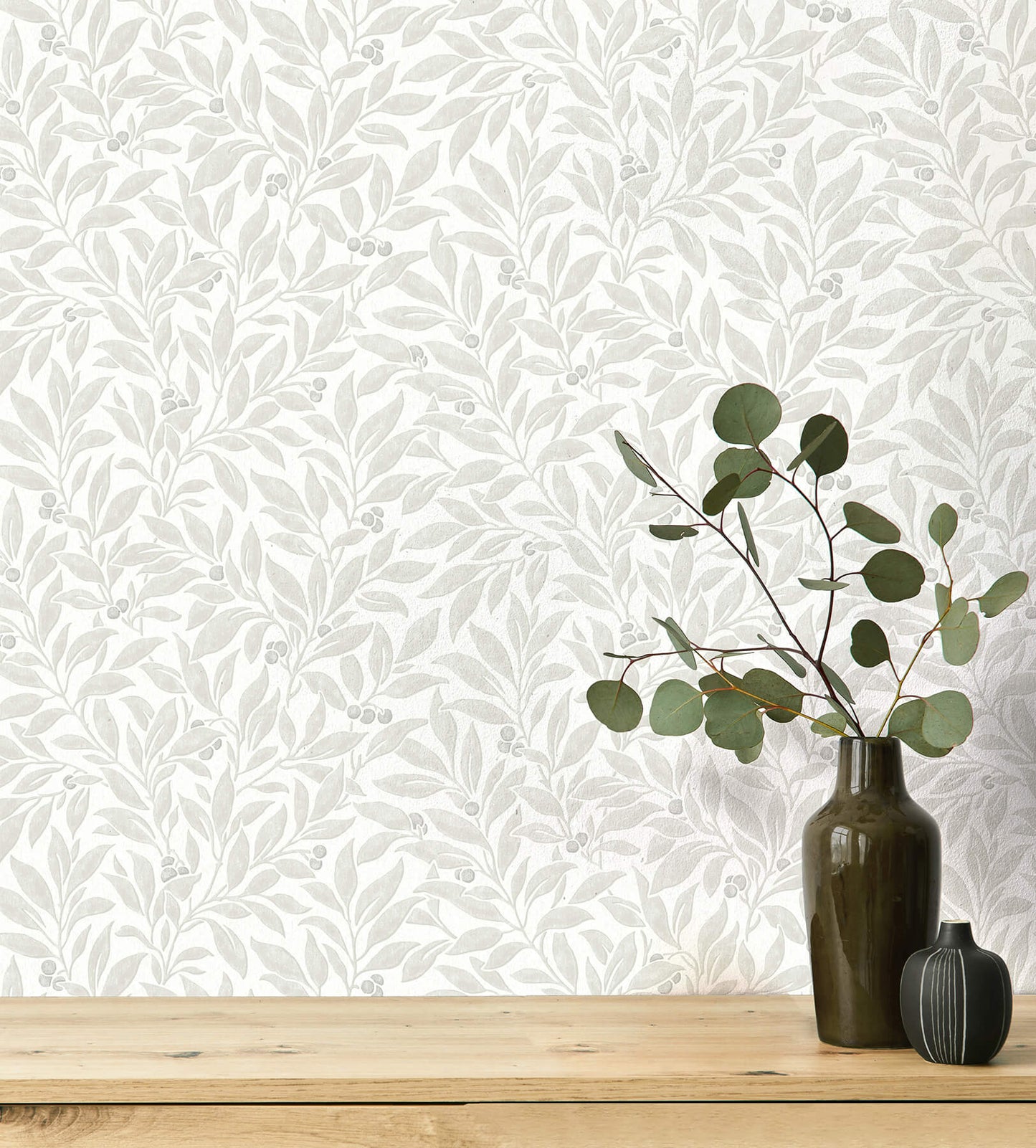 Westbury Forest Winter Berry Vine Wallpaper - Light Grey