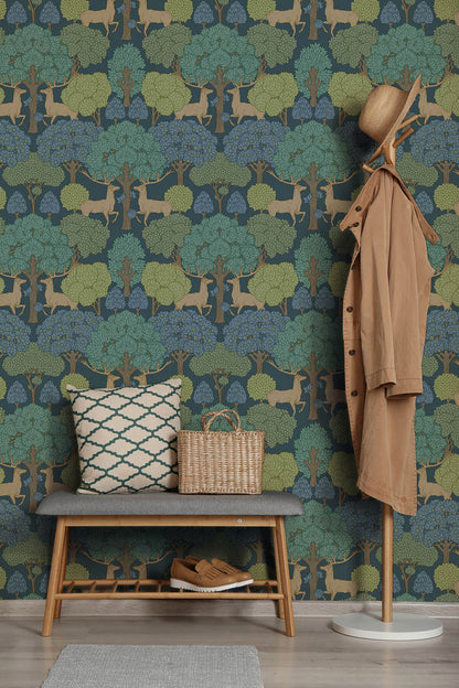 Westbury Forest Forest of Arden Deer Wallpaper - Blue