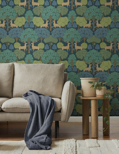 Westbury Forest Forest of Arden Deer Wallpaper - Blue