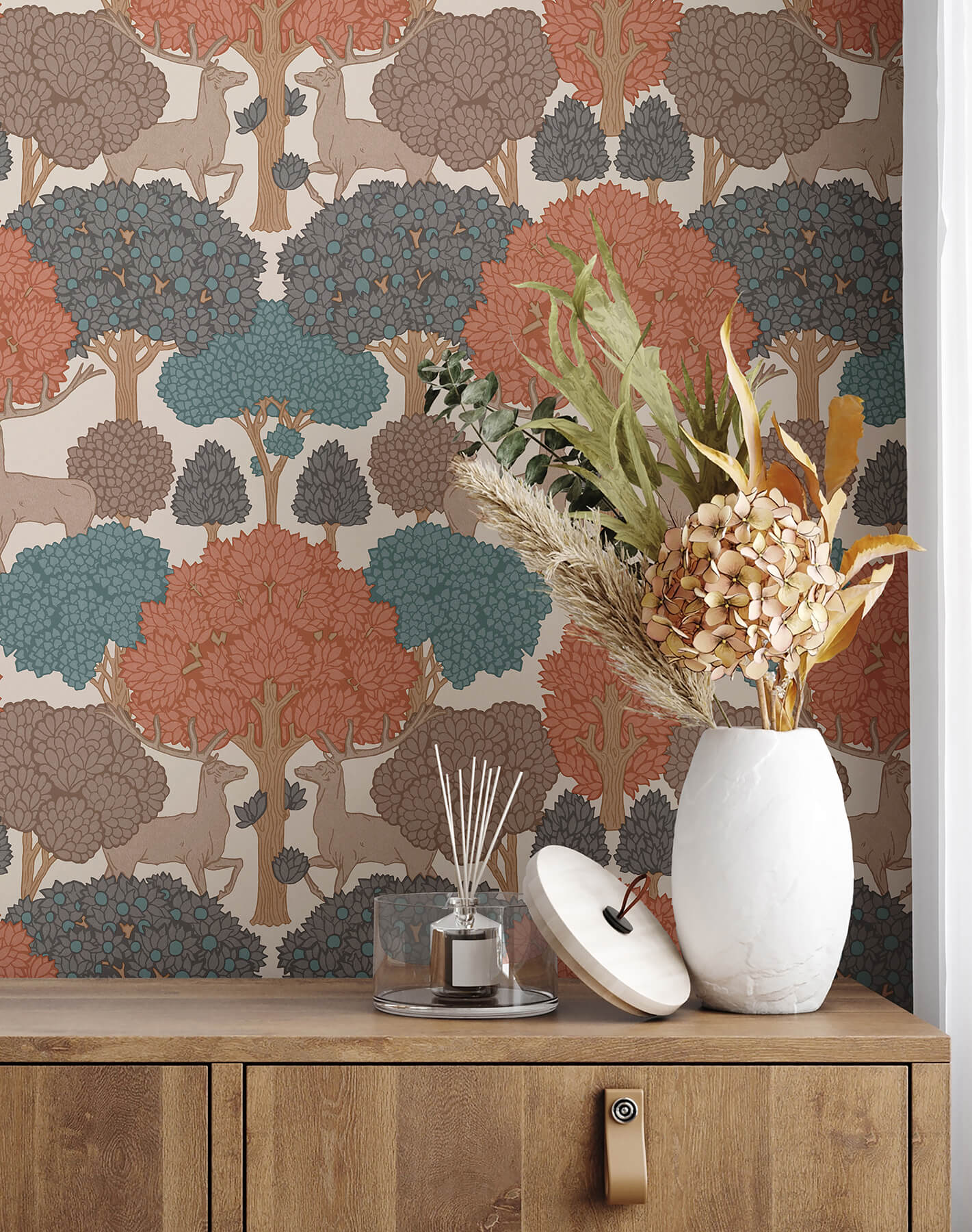 Westbury Forest Forest of Arden Deer Wallpaper - Apricot