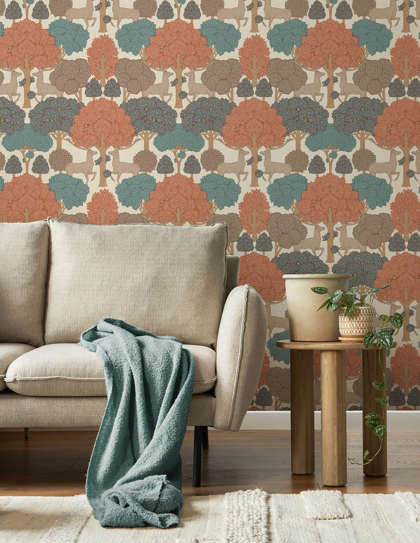 Westbury Forest Forest of Arden Deer Wallpaper - Apricot