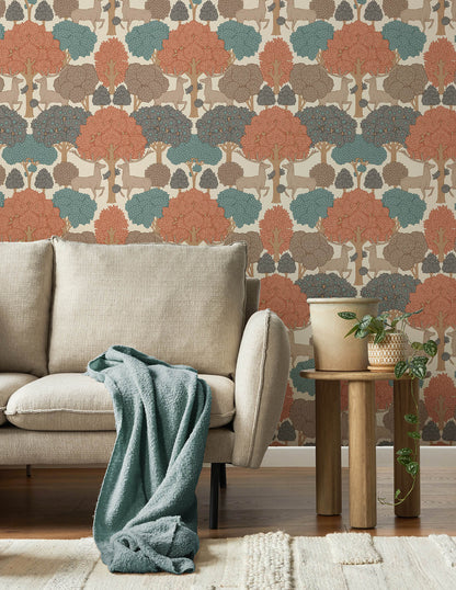 Westbury Forest Forest of Arden Deer Wallpaper - Apricot