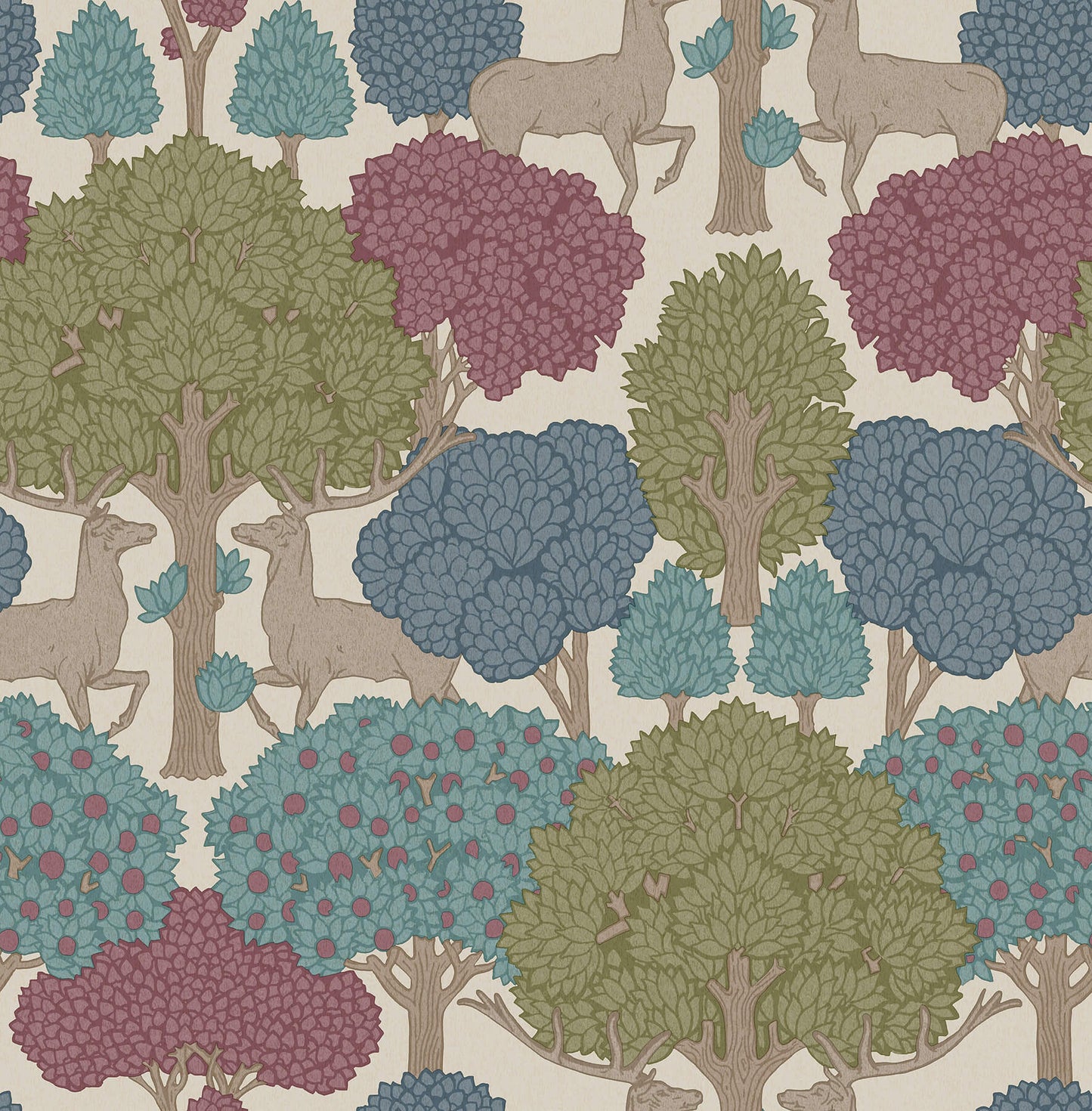 Westbury Forest Forest of Arden Deer Wallpaper - Merlot