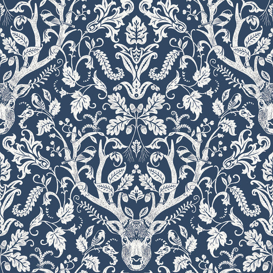 Chesapeake Oak & Moss Kiwassa Wallpaper - Navy