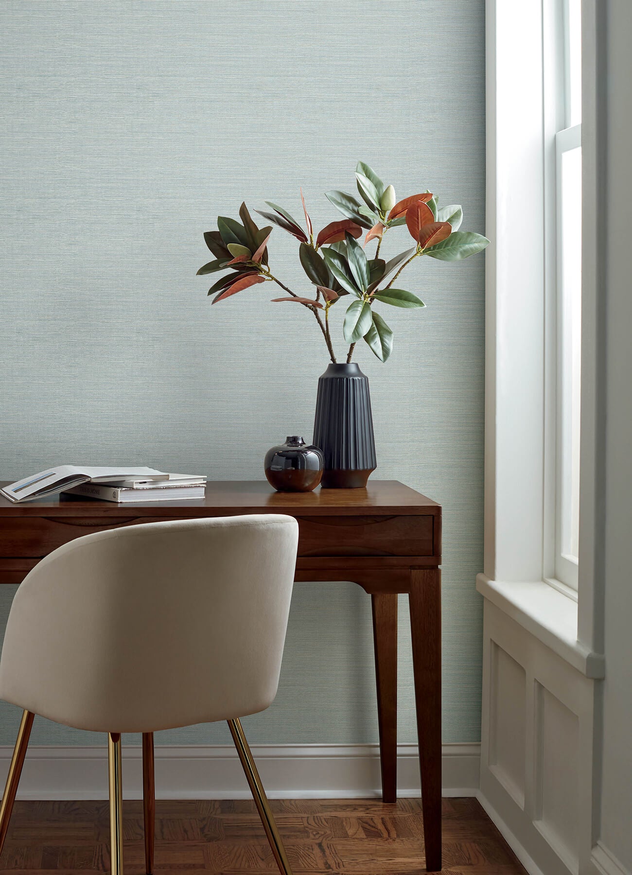 Chesapeake Oak & Moss Agave Faux Grasscloth Wallpaper - Light Blue