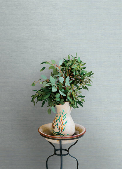 Chesapeake Oak & Moss Agave Faux Grasscloth Wallpaper - Light Blue