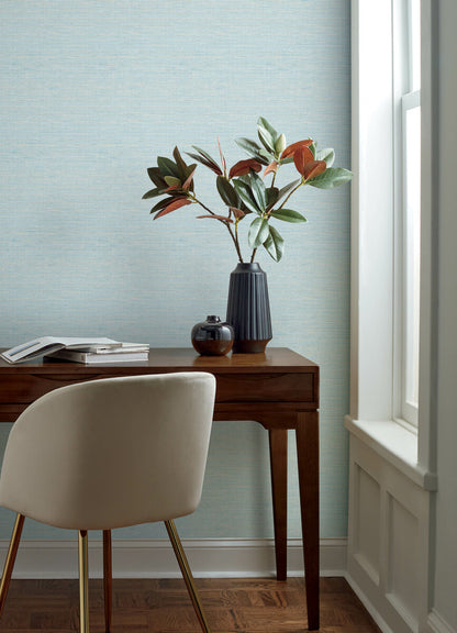 Chesapeake Oak & Moss Agave Faux Grasscloth Wallpaper - Sky Blue