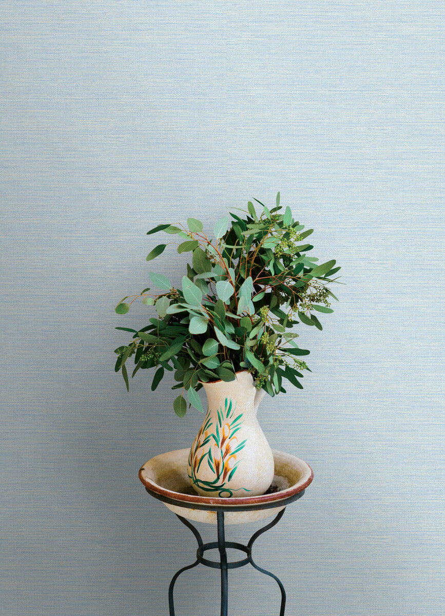 Chesapeake Oak & Moss Agave Faux Grasscloth Wallpaper - Sky Blue