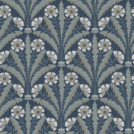 Chesapeake Oak & Moss Tap Root Wallpaper - Dark Blue