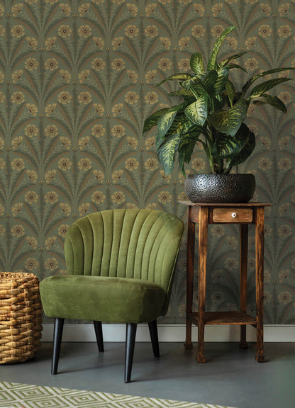 Chesapeake Oak & Moss Tap Root Wallpaper - Green