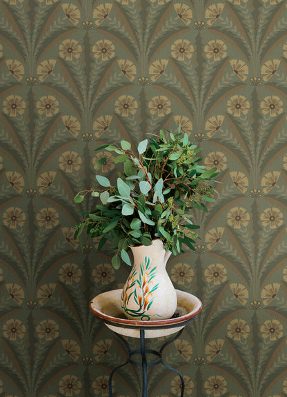 Chesapeake Oak & Moss Tap Root Wallpaper - Green