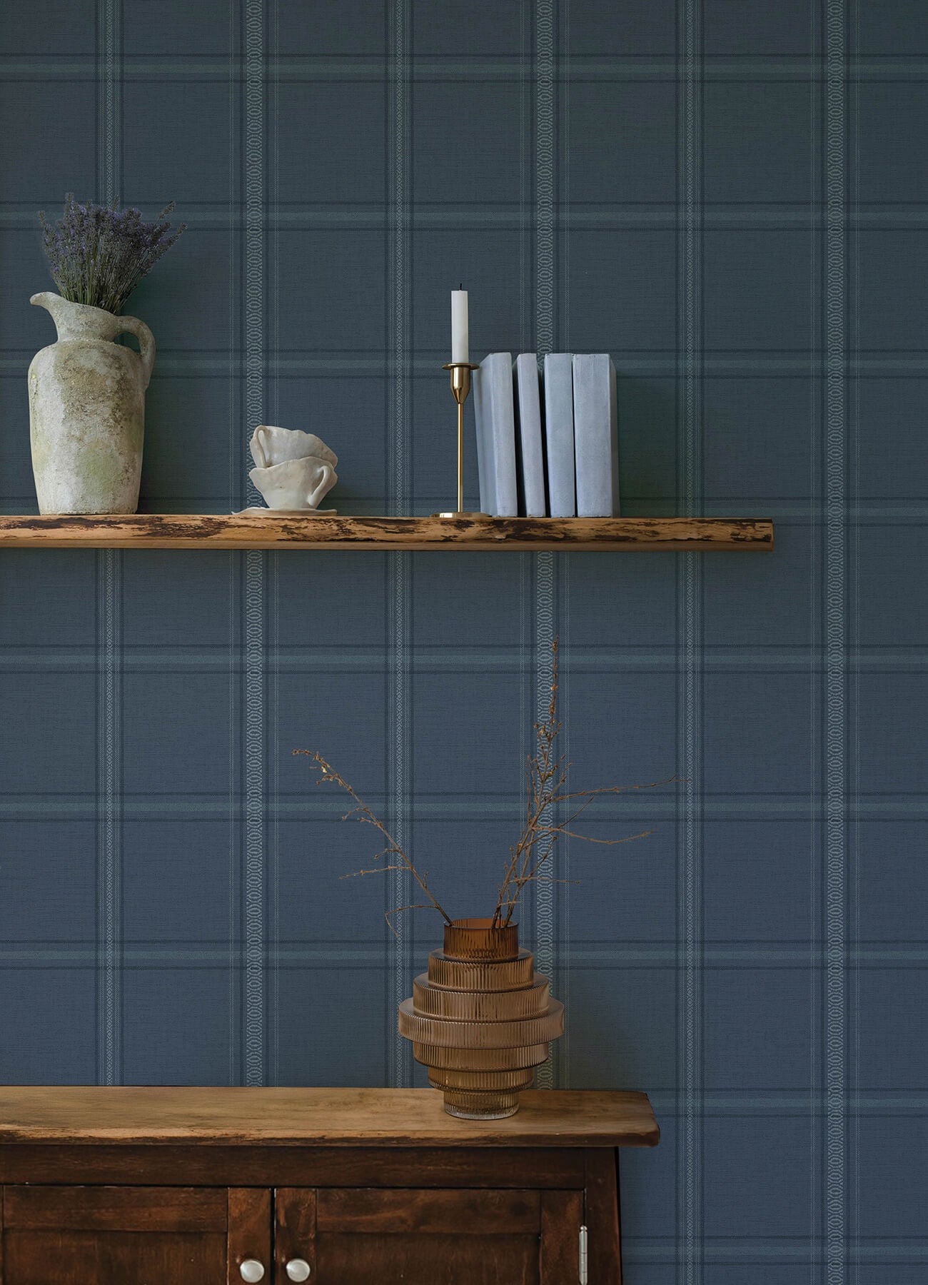 Chesapeake Oak & Moss Auberge Wallpaper - Dark Blue