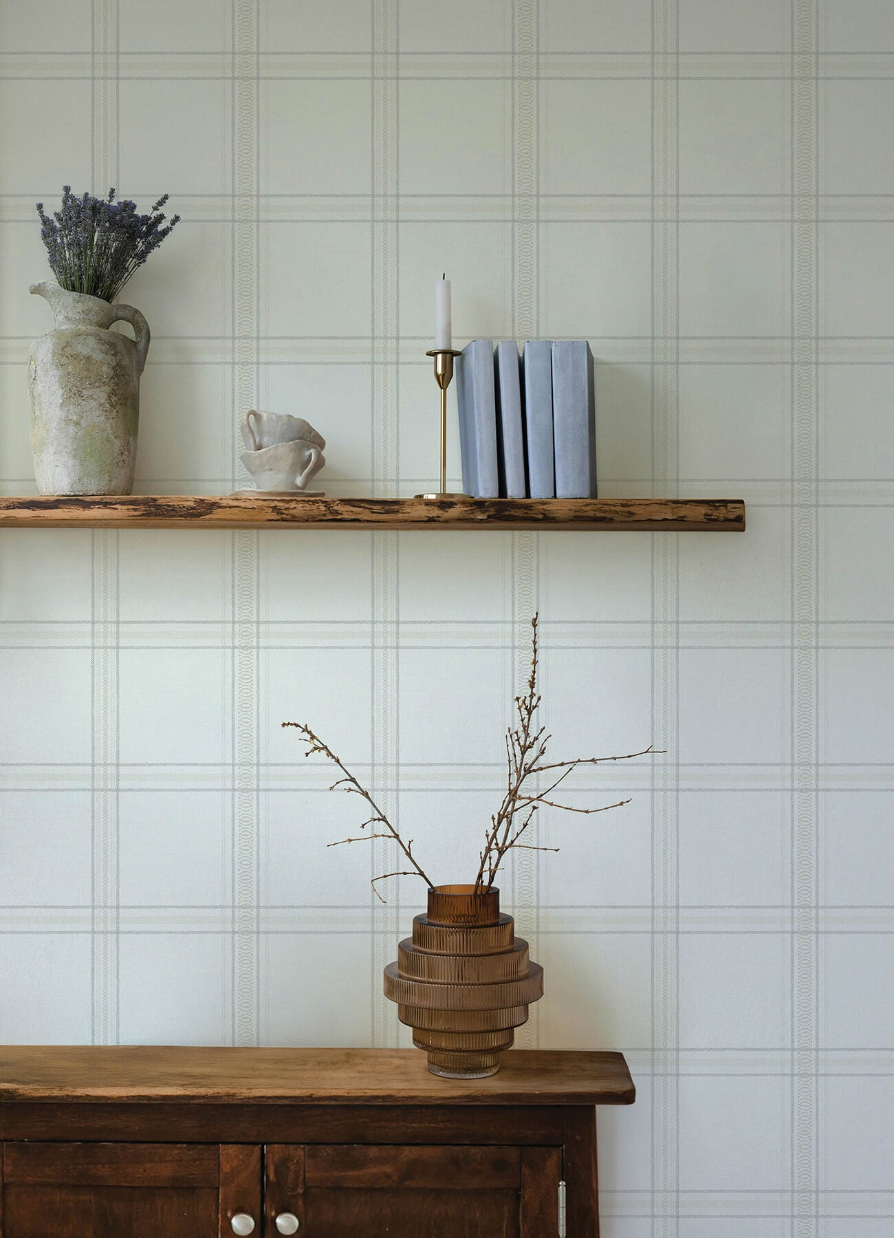 Chesapeake Oak & Moss Auberge Wallpaper - White