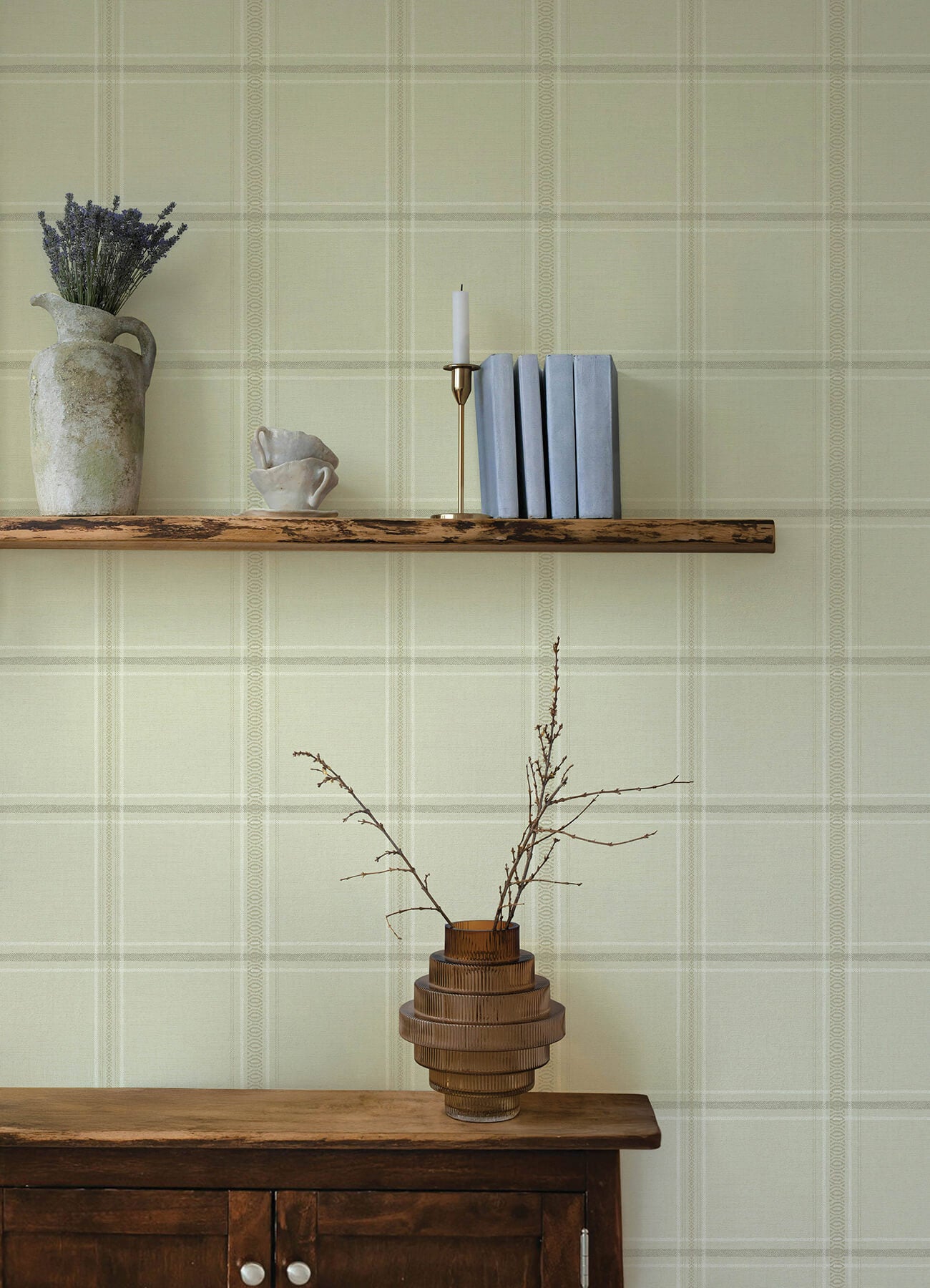 Chesapeake Oak & Moss Auberge Wallpaper - Ivory