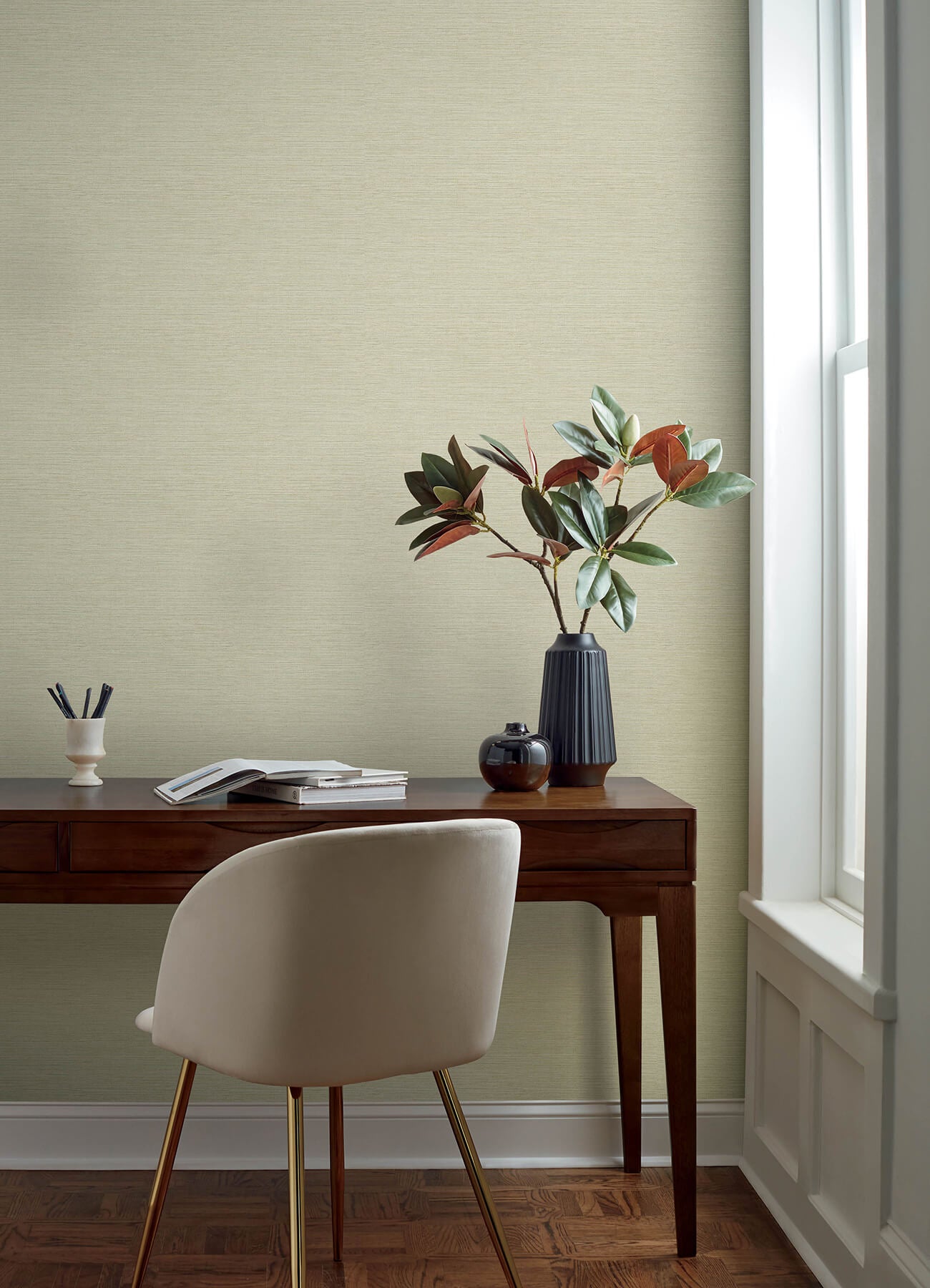 Chesapeake Oak & Moss Agave Faux Grasscloth Wallpaper - Neutral