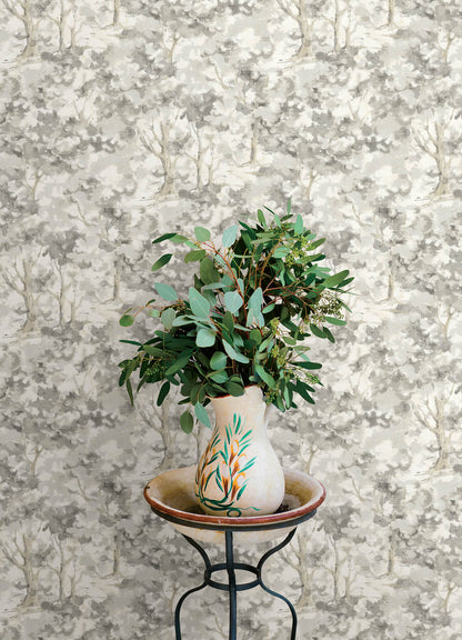 Chesapeake Oak & Moss Thicket Wallpaper - Charcoal