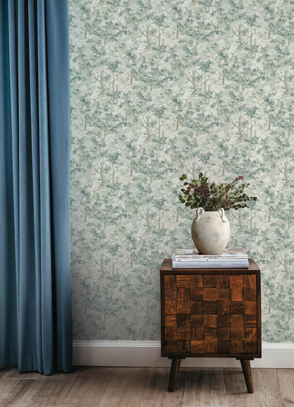 Chesapeake Oak & Moss Thicket Wallpaper - Teal