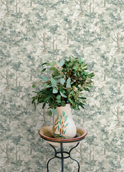 Chesapeake Oak & Moss Thicket Wallpaper - Teal