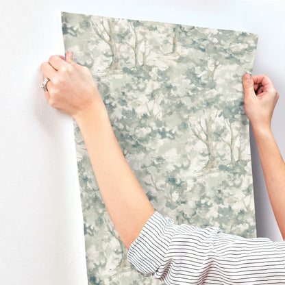 Chesapeake Oak & Moss Thicket Wallpaper - Teal
