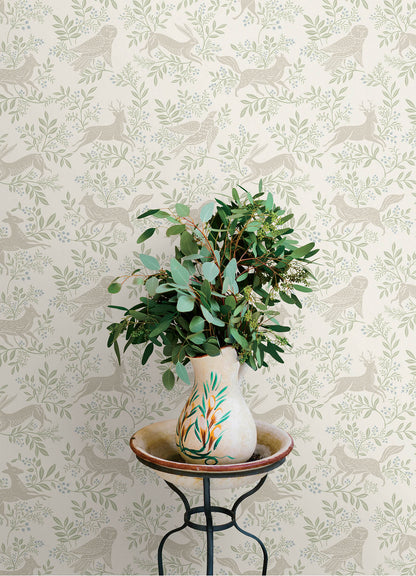 Chesapeake Oak & Moss Revelry Wallpaper - White