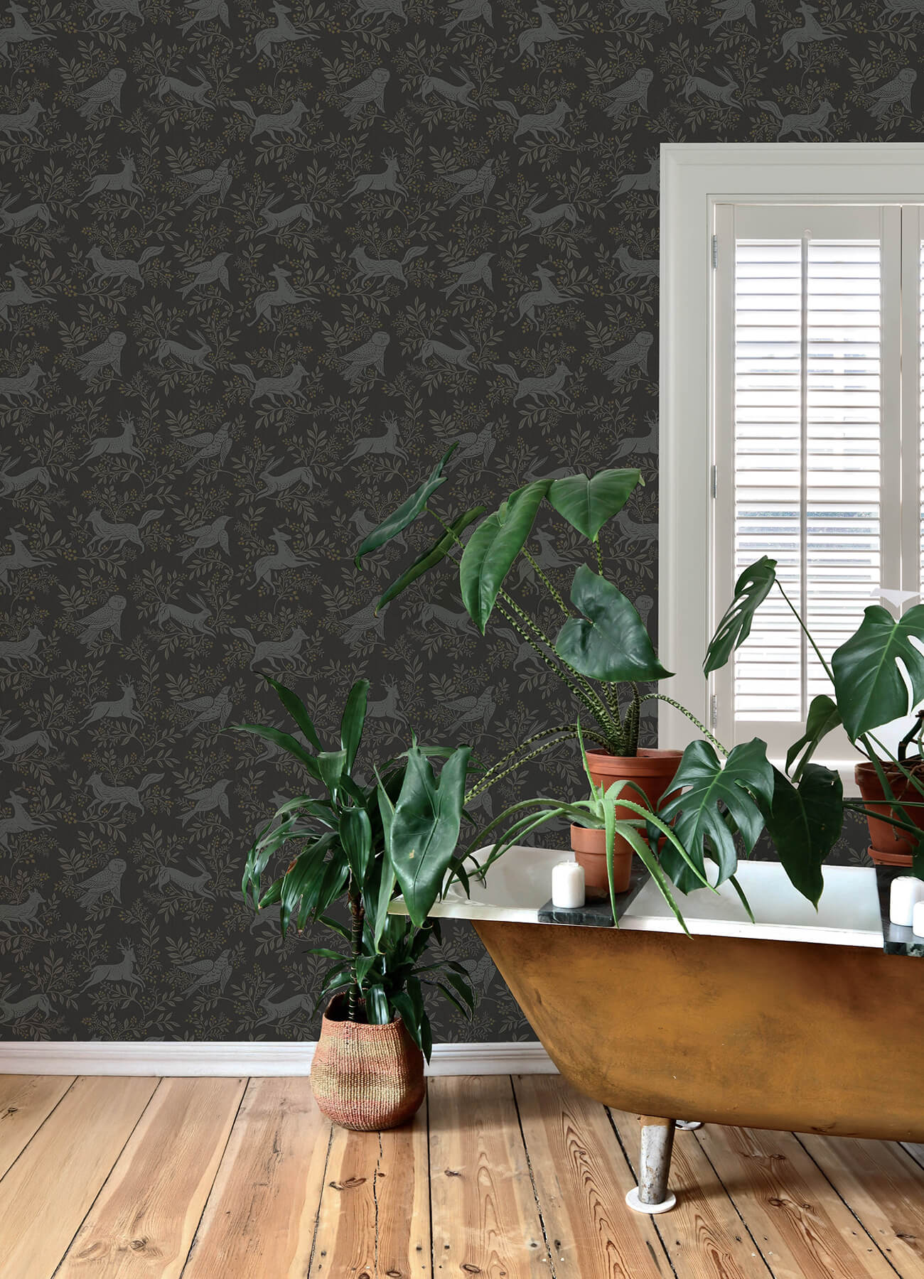 Chesapeake Oak & Moss Revelry Wallpaper - Black