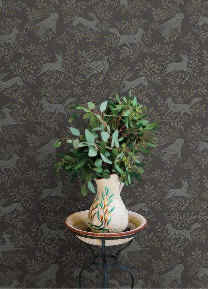 Chesapeake Oak & Moss Revelry Wallpaper - Black